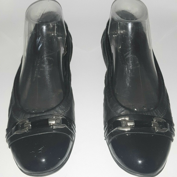 Attilio Giusti Leombruni Shoes - AGL Black Leather Ballet Flats Patent Cap Horsebit